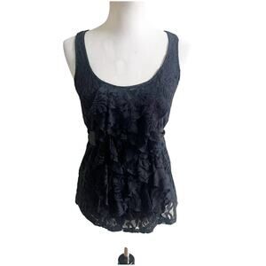 Wet Seal Black Lace Ruffled Satin Tie Y2K Tank Whimsygoth Size Medium Black